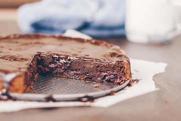 brownie chocolate cake on a brown table