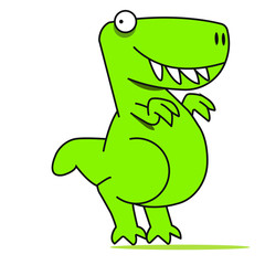 Drawing of a happy cartoon dragon, in profile, green and standing for any type of illustration or to illuminate
