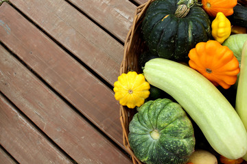 basket with fresh harvested vegetables harvested in autumn