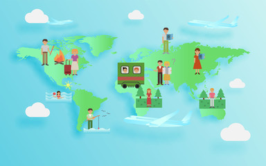 Obraz premium Set of people traveling around the world