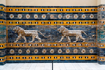 Lions from the Processional Way, Ishtar Gate, Pergamon Museum, Museum Island, Berlin, Germany,...