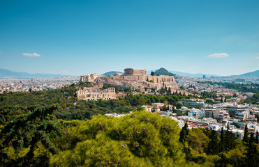 Naklejka premium View of the Acropolis. City landscape. Athens, Greece.