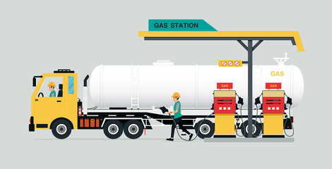 Oil stations with trucks in a gray background