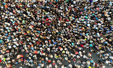 People crowd, aerial, top view