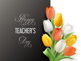 Teacher's day horizontal card with tulips