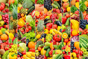 Background vegetables and fruits divided vertical lines