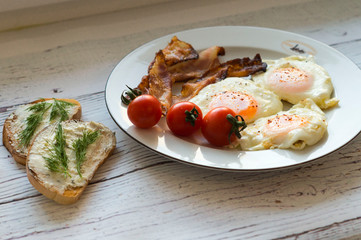 Tasty breakfast on a light background