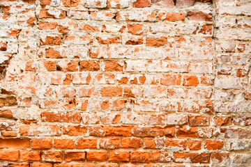 Empty old brick wall texture. Painted problematic wall surfaces. Rough. Grunge, stone, background. Abstract web banner.