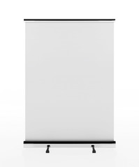 Outdoor Advertising Stand Banner (empty roll-up poster) - mockup template isolated on white background. 3D rendering