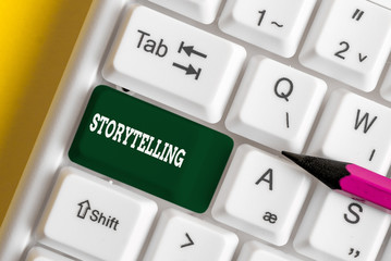 Writing note showing Storytelling. Business concept for social and cultural Activity with...