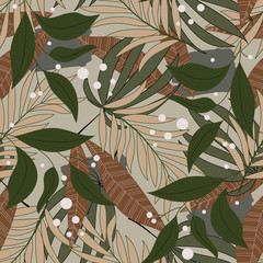 Tropical trend seamless pattern with green leaves. Tropical Botanical garden. Modern abstract design for fabric, paper, interior and other users. Exotic Wallpaper. Summer.