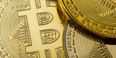 Bitcoin gold coin. Cryptocurrency concept. Virtual currency background.