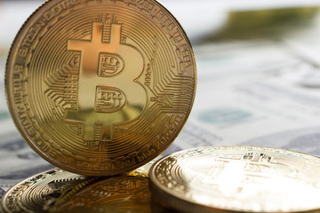 Bitcoin gold coin. Cryptocurrency concept. Virtual currency background.