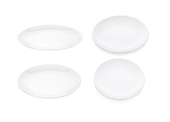 set empty white plate isolated on a white background