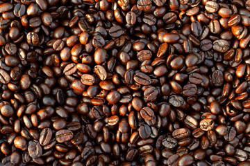 Brown roasted coffee beans background