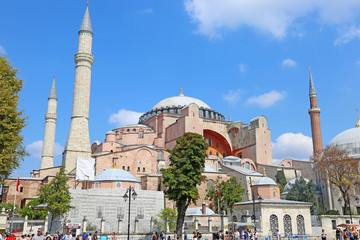 Fototapeta na wymiar Hagia Sophia in Istanbul Turkey - the former greek Orthodox Christian patriarchal cathedral, later Ottoman imperial mosque and now a museum