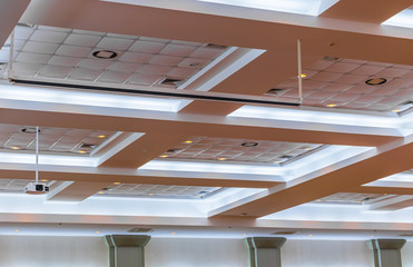 Ceiling gypsum in meeting room dark of business interior office building and light neon
