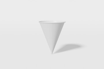 White paper mockup cup cone shaped on a white background. 3D rendering