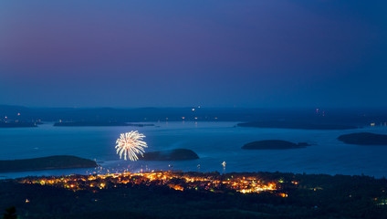 July 4th fire work of Bar Harbor from Cadillac Mt