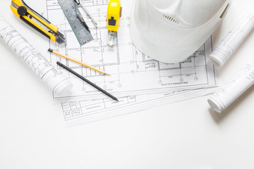 architect design working drawing sketch plans blueprints and making architectural construction...