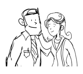 young couple avatars characters vector illustration