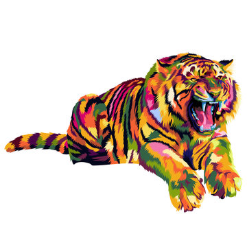 Angry Tiger Vector Pop Art Full Colours