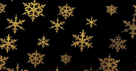 Golden snowflakes on black background. New year wallpaper. 3d render