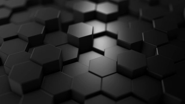 Abstract hexagon geometry background, Dark hexagonal pattern randomly waving, animation 3D rendering