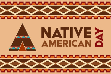 Native American Day is a holiday in the U.S. states of California and Nevada, South Dakota, Tennessee in September and October. It's a day in honor of Native Americans. Poster, card, banner design. 