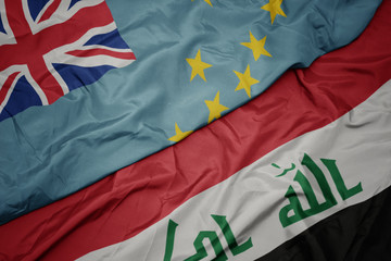 waving colorful flag of iraq and national flag of Tuvalu .