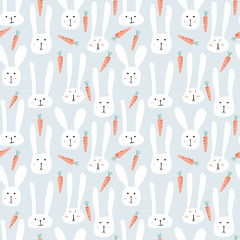 Cotton fabric Cute bunny seamless pattern background. Vector illustration.