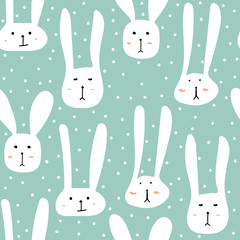 Cute bunny seamless pattern background. Vector illustration.