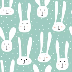 Gordijnen Schattige konijntjes naadloze patroon achtergrond. Vector illustratie. © OneyWhyStudio