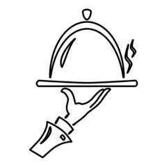 Fototapeta premium Covered food tray on a hand of hotel room service vector icon