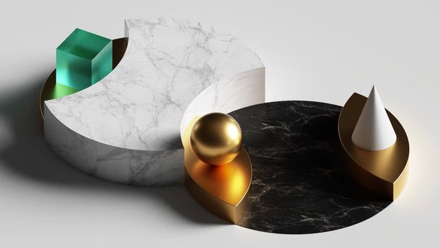 loop animation of simple geometric shapes, 3d rendering of rotating marble podium, blank pedestal. Computer generated seamless motion design. Repeating movement. Live image, modern animated poster.