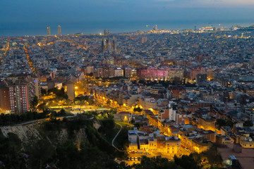 View of the Night City of Barcelona
