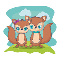 Obraz na płótnie Canvas cute couple chipmunks characters vector illustration