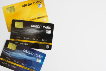 Set of credit cards isolated on white background