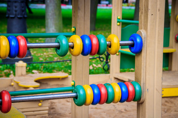 City playground. Children's entertainment. Slides and swings.