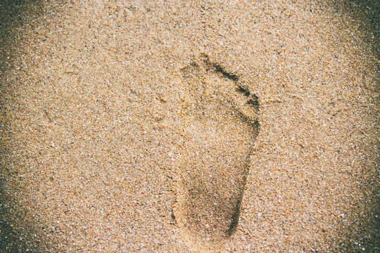 Footprints on the beach seashore for copy space