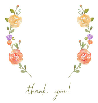 Cute Flower Frame Background with Painted Roses and Thank You Text