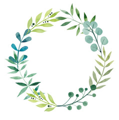 Obraz premium Frame from leaves. Watercolor hand drawn illustration. White background