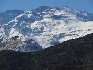 view of El Plomo mountain from Pochoco mountain in Santiago, Chili