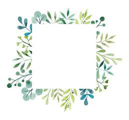 Frame from leaves. Watercolor hand drawn illustration. White background