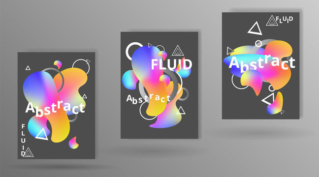 Set of futuristic fluid and liquid pages  design, creative colorful concept, with triangles and circles primitives