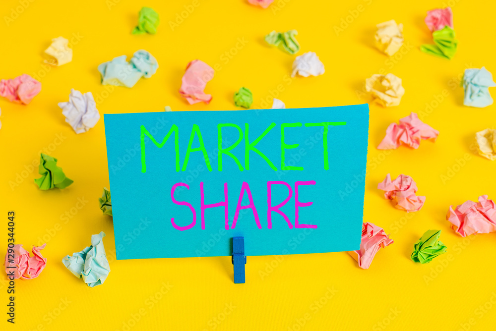 Poster writing note showing market share. business concept for the portion of a market controlled by a part