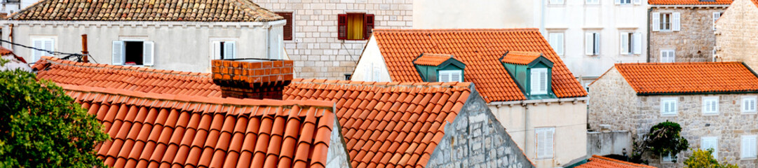 View of the red roofs of the old city. Travel to the European city of Dubrovnik