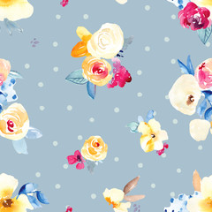 Fall Watercolor Flowers Background Pattern. Seamless Floral Background