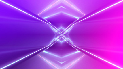 Ultraviolet abstract light. Diode tape, light line. Violet and pink gradient. Modern background, neon light. Empty stage, spotlights, neon. Abstract light.