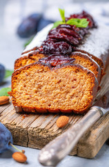 Freshly baked plum cake.